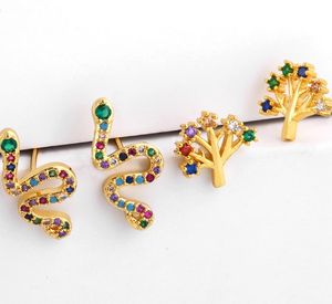 Brincos de jóias Zircônia cúbica Snake Tree Gold Color Cz Crystal Ear Clipes Sem brincos perfurados para mulheres jóias dk46