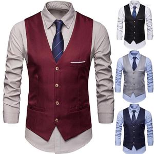 Herrespår S-6xl Business Suit Vest Formella västar män solid färg Sliming Fit Enkel knappar Male Waistcoat