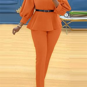 Женские брюки из двух частей VONDA Office Lady Pants Sets Women Ruffled Blouse Off Shoulder Tops And Long Trousers Suit Pants Women Ropa De Mujer 220912