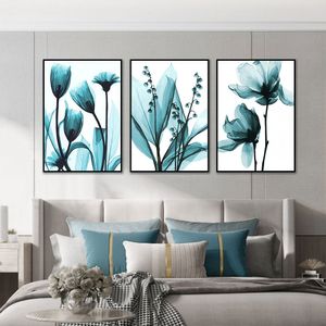 Abstract Blue Green Flower Painting Printed On Canvas Nordic Plant Wall Art Picture Prints And Posters For Home Wall Decoration