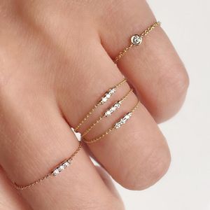 Fine JewelryRings 3 bezel round 5 three cz bar charm simple chain band 925 sterling silver ring size 6 7 8