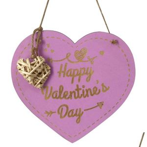 Greeting Cards Greeting Cards Wooden Valentines Day Love Tag Lettering And Weaving Crafts Hanging Carving Plaque Home Decoration Drop Dhdsc