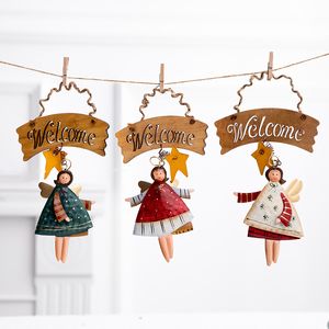 Christmas Decorations Hand Painted Nordic Iron Angel Pendant Year Metal Ornaments Pendants Hanging Gifts Xmas Tree Decor Home Decoration 220912