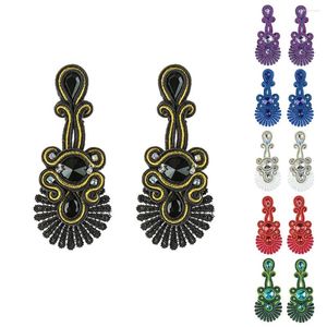Kolczyki Dangle Soutache biżuteria kolorowa kropla ręcznie robione etniczne boho koronkowe długie kolczyki kobiety skrzypce tkające kryształowy urok prezent