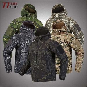 Mens Ceket Kamuflaj Köpekbalığı Cilt Yumuşak Kabuk Taktik Ceketler Erkekler Polar Su Geçirmez Savaş Windbreaker Erkekler Askeri Pilot Ordu Kapşonlu Ceket 220912