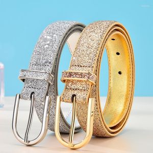 Kemerler Moda Kadınlar Glitter Gold Gümüş Kemer Bel Cummerbund Ceinture Femme Pin toka dekoratif elbise