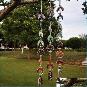 Pendants Chakra Stones Healing Crystals Tree Of Life Wall Hanging Pendant Ornament Decoration For Good Luck Reiki Yoga Meditation H Dhipi