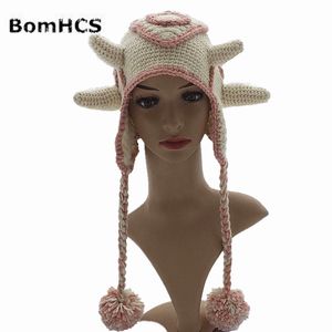 Beanie Skull Caps BomHCS Funny Devil Horns Earflaps Beanie Hat Handmade Knitted Winter Thick Cap Christmas Gift 220912