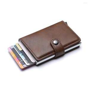 Plånböcker Bisi Goro Pu Leather Men's Walletmen's Wallet Fashion Retro Metal Aluminium Alloy Holder Bottom Ejektion