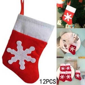 Noel Dekorasyonları 12 PC Mini Stocking Masa Bıçak Çatal Çantası Çorap Dekorasyonu Ev için Xmas Partisi Asılı Süs Çocuk Hediyesi 220912