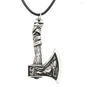 ペンダントネックレスOdin Norse Viking Wolf and Raven Ax Amulet Witchcraft Necklace Wicca Pagan Slavic Perun Jewellery Drop2022