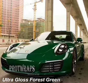 Premium Ultra Gloss Forest Green Vinyl Wrap Sticker Hela blank bilomslag som täcker film med luftutsläpp Inledande lågt klibblim självhäftande folie 1.52x20m 5x65ft