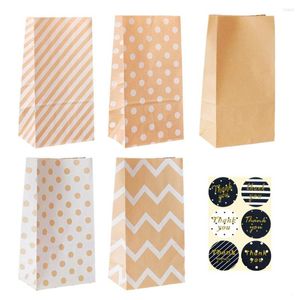 Christmas Decorations Sets Polka Dot Stripe Blank Kraft Paper Bags Wedding Birthday Party Favor Bag DIY Gift Packaging With Thank You