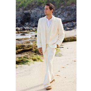 Men's Suits Blazers Terno Masculino Notched Lapel One Button Ivory Linen Men Suit Slim Fit Tuxedos Groom Wear Prom BlazerJacketPantsTie 220909