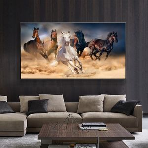 Pintura de lona Resumo 5 Cavalos Posters de arte de parede e impressões de artigos de parede de animais Pictures para decoração de sala de estar decoração