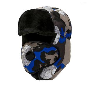 Berets Men Trapper Hat Ski Cap Ushanka Russian Cossack Faux Fur Earflap Warm Winter Camouflage Bomber Hats Women Bonnet