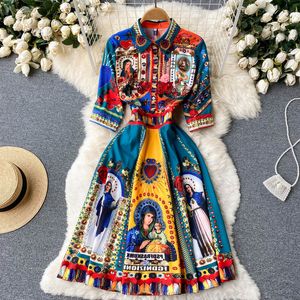 Mode etniska tryckklänningar för kvinnor sommarstrand avslappnad elegant andningsbar kvinna palats stil klänningar 2023