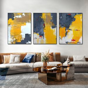 3 Panel Abstract Yellow With Grey Canvas Painting Modern Nordic Posters And Prints Wall Art For Living Room Home Decoration