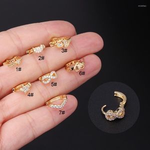 Hoop Earrings 1 PCS Simple Mini Zircon Star Moon Heart Circle Ear Cartilage Piercing Cuff Earring Cute Small Closed Copper Jewelry