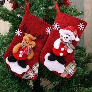 Christmas Decorations 1PC Santa Stocking Sock Candy Bags Tree Ornamets Pendants Linen Gift Bag For Children Fireplace Hanging Decor 220912