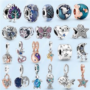 الأساور الفضية الشهيرة الجديدة 925 Sterling Silver The Pendant Blue Charm مناسبة للأزياء الكلاسيكية Pandora DIY الإناث إنتاج المجوهرات