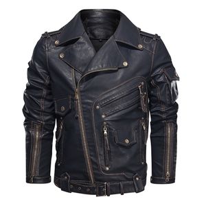 Men's Leather Faux Winter Jacket Men Autumn Fashion Motorcycle PU Cool Zipper Pockets Bike Bomber Coats EU Size 3XL 220912