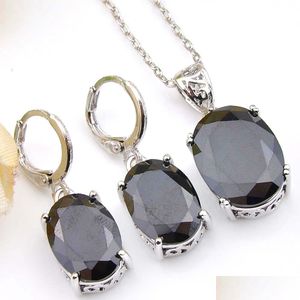 Earrings Necklace 6 Sets/Lot Luckshine Black Onyx Gems Oval 925 Sier Necklace Vintage Earring Pendants Wedding Engagement Jewelry Se Dhh1S