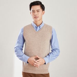 Mężczyzn Swetery kamizelki 100 czysta wełniana moda prosta w rozmiarze jesiennym i zimowym stałym kolorem rękawów kaszmirowa kamizelka swetra tata strój 220912