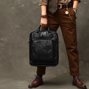 Ryggsäck Handväska män axel äkta läderväskor klaffar stor kapacitet manlig man på för män naturlig bärbar dator