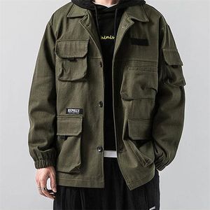 Herrjackor Army Green Overalls Men's Spring and Autumn Handsome Loose Multi-Pocket Jacket Top Casual Jacket 220912