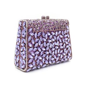 Evening Bags Luxury purple crystal clutch evening bag Golden party prom purse women wedding bridal pink hand pouch soiree pochette 220908