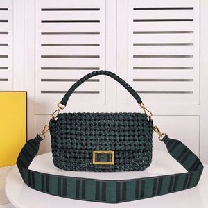 designer bags Bag Messenger Women Crossbody Purse Handbag Plain Cotton Thread Hasp Hardware Wide Strap High Quality Lady Bags Crochet Metal Buckle