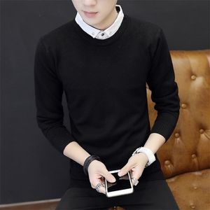 Мужские свитера мужские свитера подделка две кусочки тонкие одежды Черные пулшины Осень мужской свитер ежедневный пуловер.