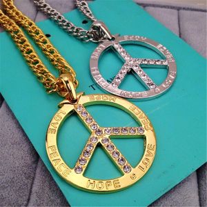 Pendant Necklaces Peace And Love Stainless Steel With Zircon For Men Women Round Anti War Metal Logo Badge Neck Chain