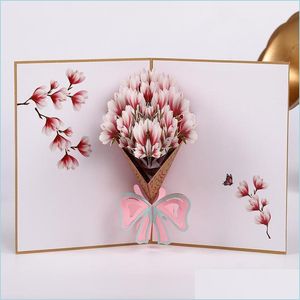 Greeting Cards Greeting Cards Creative 3D Three-Nsional Magnolia Bouquet Invitation Card Birthday Wishes Msee Pics Day Thanksgiving D Dhd8D
