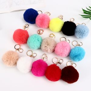 Fluffy Faux Rabbit Fur Ball Key Rings Women Girls Car school Bag Cute Pompom Key Chain 16 Colors 8CM Jewelry accessories