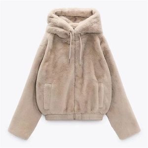 Futro kobiet sztuczne DIYIG Woman Autumn and Winter Women's Sweet Faux Fur Efekt Plush Yang Gao Mao Hooded Jacket 220912