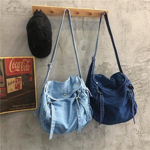 Akşam çantaları çok cepler kovboy crossbody omuz denim el çantası kadın erkek genç öğrenci büyük cadde hip hop haberci çantası