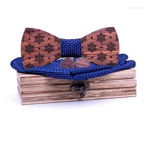 Bow Ties Male Wooden Tie Handkerchief Cufflinks Set For Men's Suits Wood Bowtie Neck Wedding Gifts