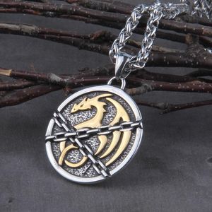 Pendant Necklaces Men 316L Stainless Steel Norse Viking Dragon With Linked Chain Vikings Wooden Box As Gift