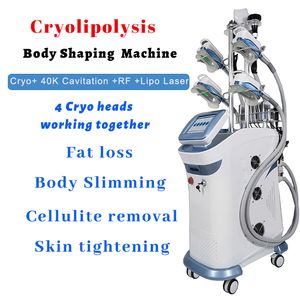 Cryolipolyss Slimming Machine Vakuumterapi Fettborttagning Skink Celluliter Borttagning Viktminskning Icke-invasiva 4 Cryo-huvuden arbetar tillsammans