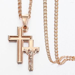 Подвесные ожерелья 585 Цвет розового золота Crost Cross Cross для мужчин Женские религии серия