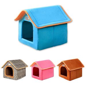 kennels pens Pet House Foldable Bed With Soft Cushion Winter Indoor Dog House Leopard Puppy Sofa Kennel For Small Medium Dogs 220912