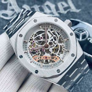 Self-wind Watches Men Automatic Mechanical 42mm Hollow Skeleton White Dial 316l Stainless Steel Business Wristwatches