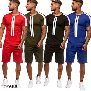 Erkek Trailtsits Mens Casual Sport Suit T-Shirt Üst Alt Setler Spor Giyim İki Parça Seti Tüm Pamuk İnce Tam Terzini 2 PCS