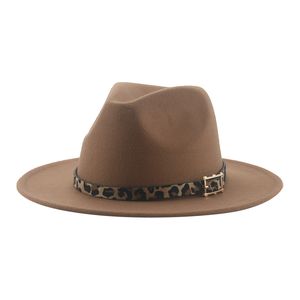 Şapka Şapka Kadınlar için Kova Şapkası Fedoras Keçeli Kapak Leopard Band Sıradan Western Cowboy Geniş Sebir Katı Şapkalar Erkekler Sombrero Hombre