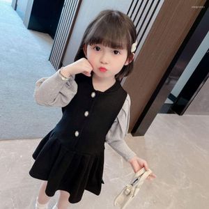 Vestidos de menina 2022 Autumn/Winter Girls Kids Sweet Lace Velvet Dress Princess Dress confortável