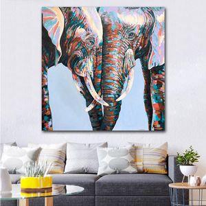 Pintura de lona pintando colorido de arte de parede de elefante africano pinturas de animais Óleos de tamanho grande estampas de parede de parede para sala de estar sem moldura