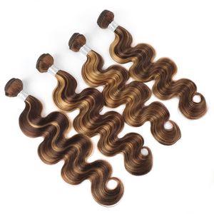 Body Wave P4/27 Piano Color Double Wefts Brasilianskt mänskligt hår 10-30 tum P4 27 Hårförlängningar Indian Virgin Hair 4 Bunds