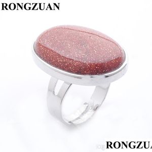 Ring Pierścień Pierścień Połączenia Kobiety Man Masher Jewelry Natural Cabochon Stone Finger Oval Golden Sand Bead DX3076 DREAD DEL CARSHOP2006 DHVWK